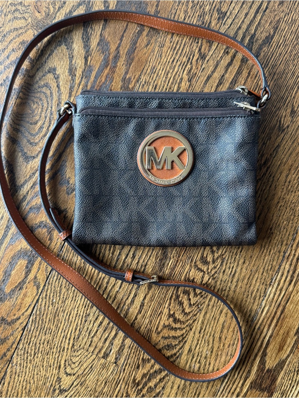 Michael Kors Black and Brown Leather Crossbody Bag